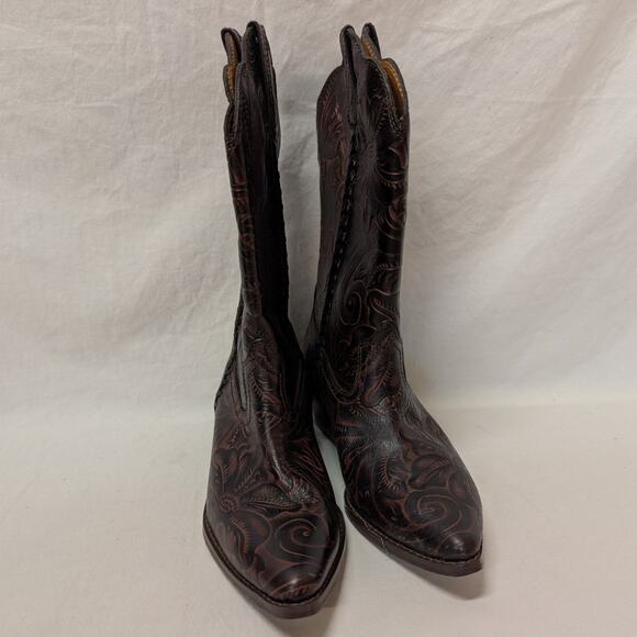 Patricia Nash Beragamo Tuscan Tooled Leather Western Boots Women's 6.5 Brown - Picture 2 of 5
